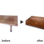 欅の折足座卓の表面磨き塗装